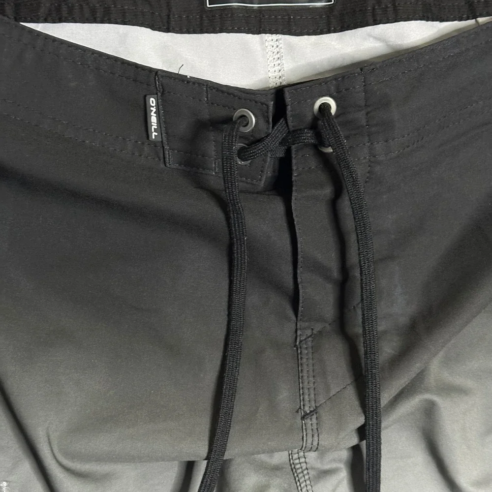 ONeill Hyperfreak Mens Board Shorts Black Grey Ombre Fade Size 34 Swim Trunks